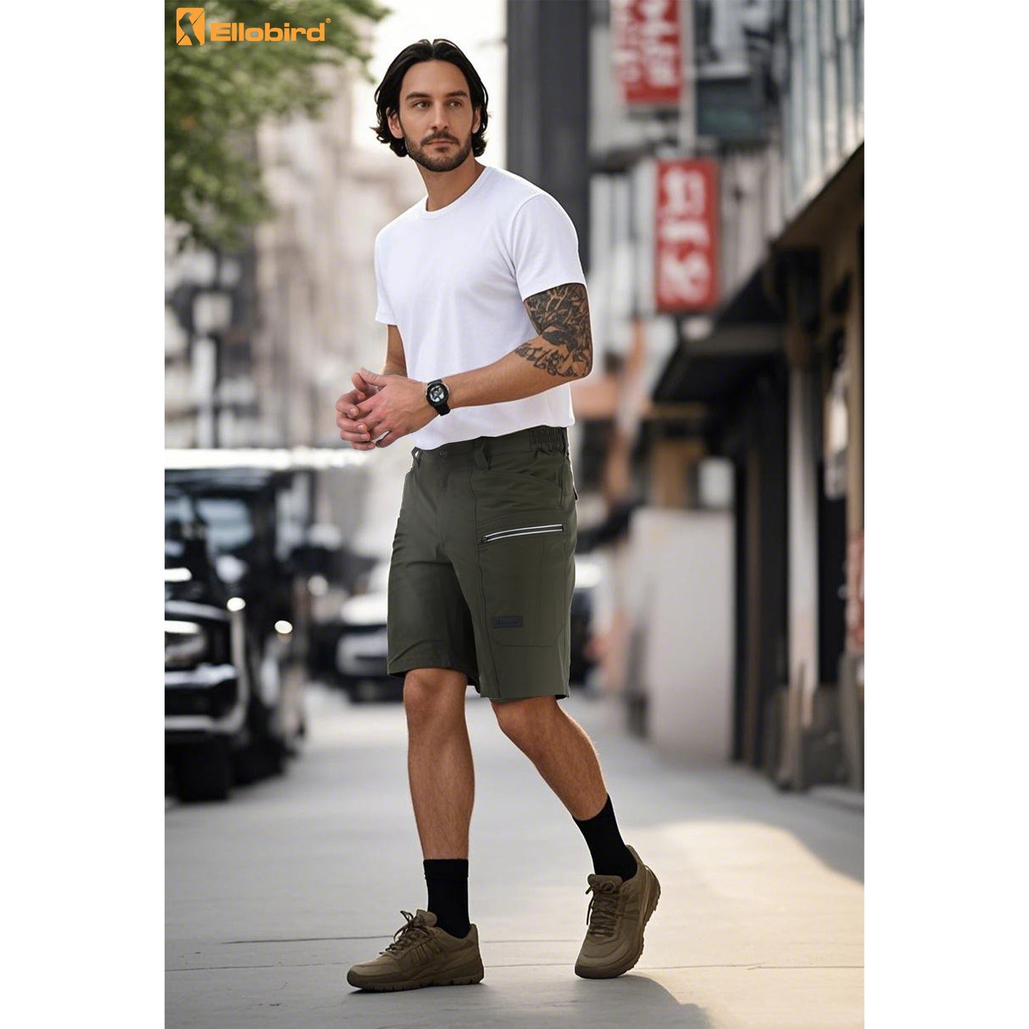 Ellobird Cargo Hiking Tactical Work Shorts for Men Casual Relaxed Fit 4 Way Stretch Water Repellent 6 Pockets Mens Short - Ellobird