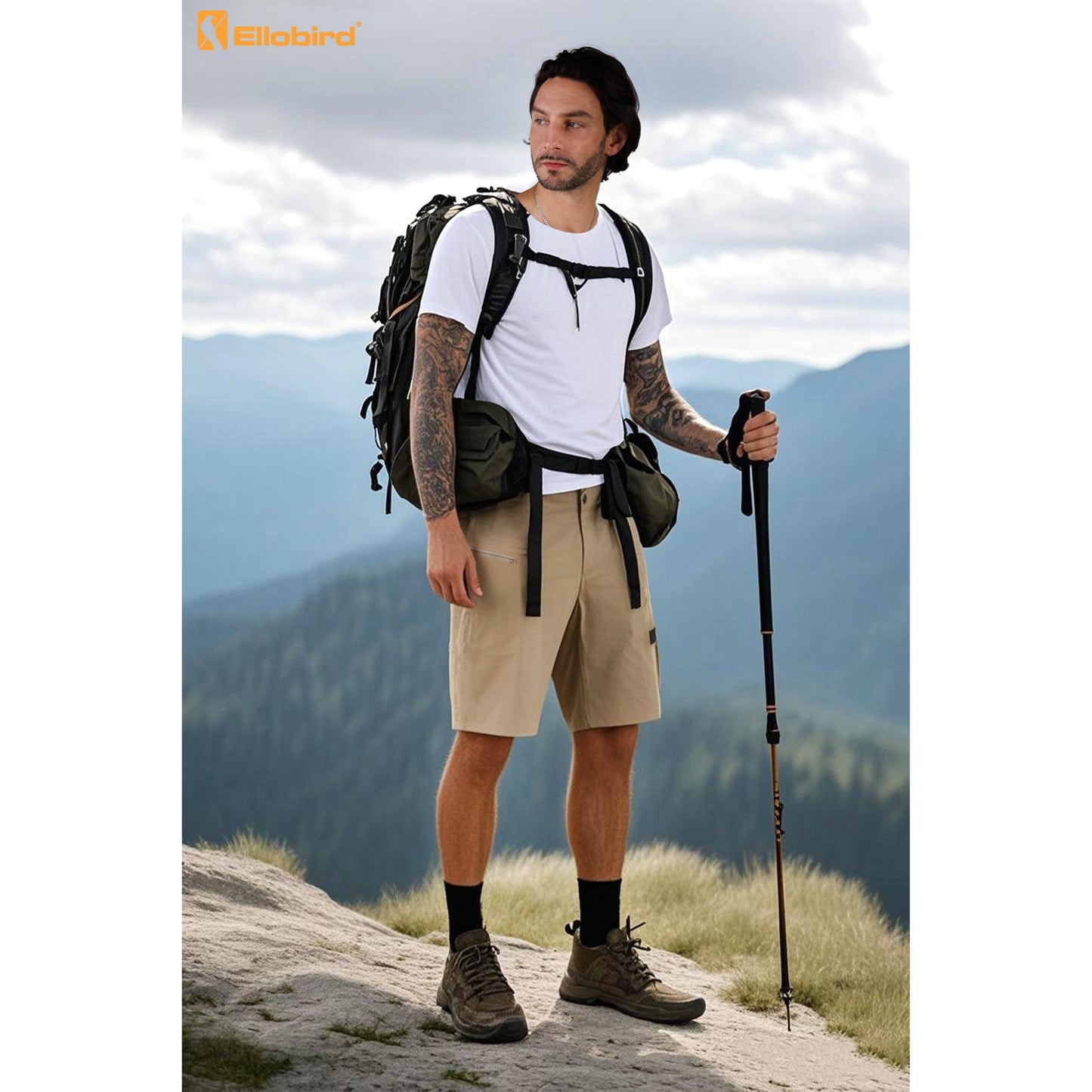 Ellobird Cargo Hiking Tactical Work Shorts for Men Casual Relaxed Fit 4 Way Stretch Water Repellent 6 Pockets Mens Short - Ellobird