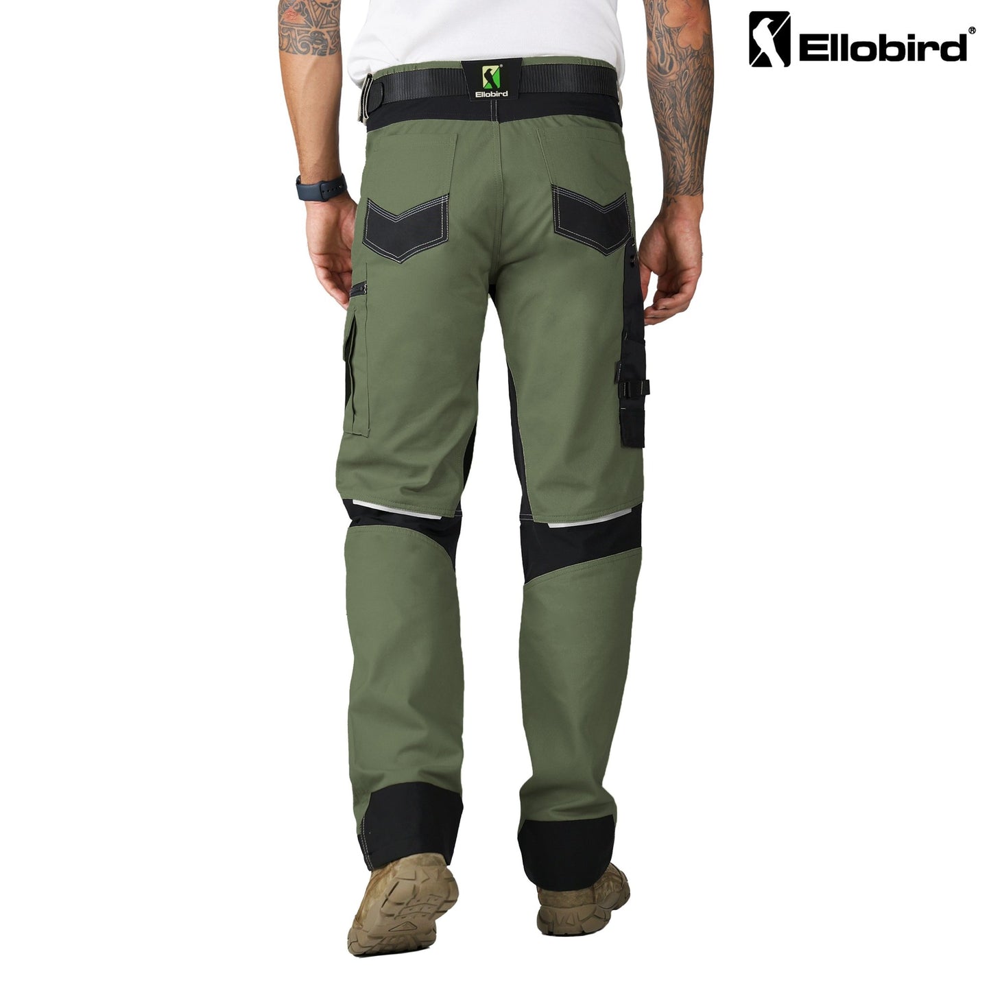 Ellobird Men's Construction Work Utility Pants Relaxed Fit Stretch Flex Cordura Double Knee Reinforcement Carpenter Cargo - Ellobird
