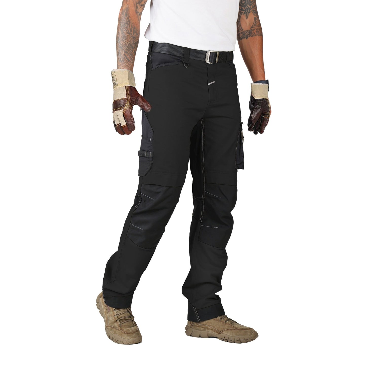 Ellobird Men's Construction Work Utility Pants Relaxed Fit Stretch Flex Cordura Double Knee Reinforcement Carpenter Cargo - Ellobird