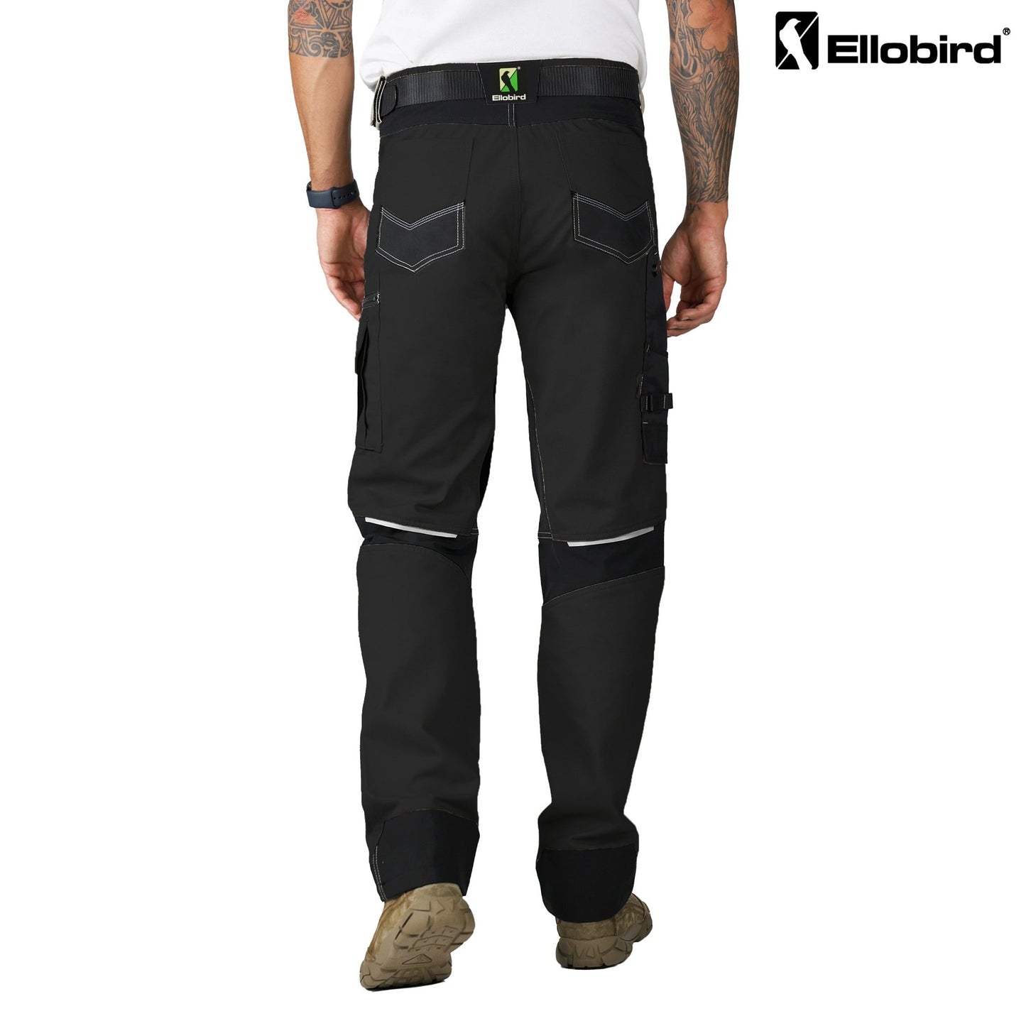 Ellobird Men's Construction Work Utility Pants Relaxed Fit Stretch Flex Cordura Double Knee Reinforcement Carpenter Cargo - Ellobird