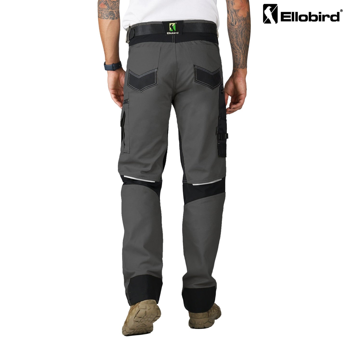 Ellobird Men's Construction Work Utility Pants Relaxed Fit Stretch Flex Cordura Double Knee Reinforcement Carpenter Cargo - Ellobird