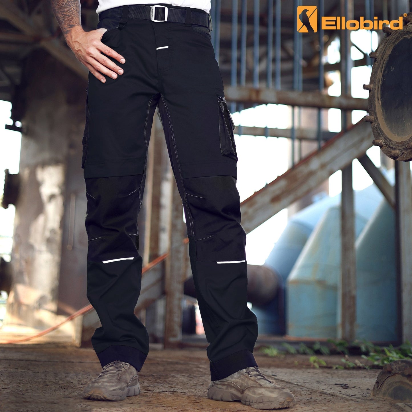 Ellobird Men's Construction Work Utility Pants Relaxed Fit Stretch Flex Cordura Double Knee Reinforcement Carpenter Cargo - Ellobird