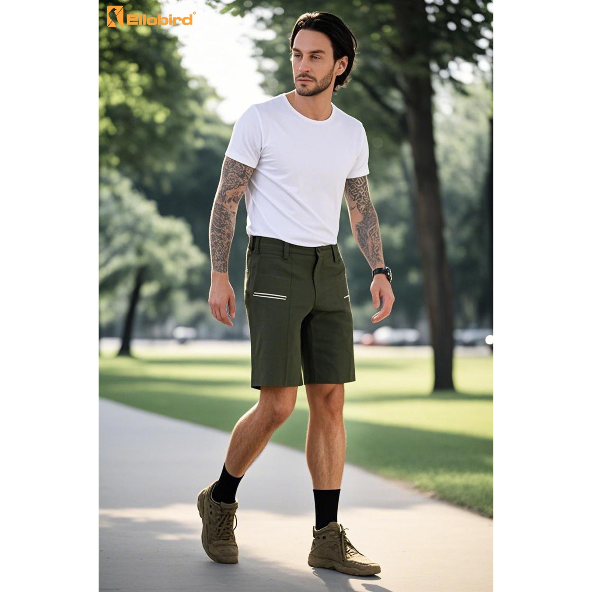 Ellobird Cargo Hiking Tactical Work Shorts for Men Casual Relaxed Fit 4 Way Stretch Water Repellent 6 Pockets Mens Short - Ellobird