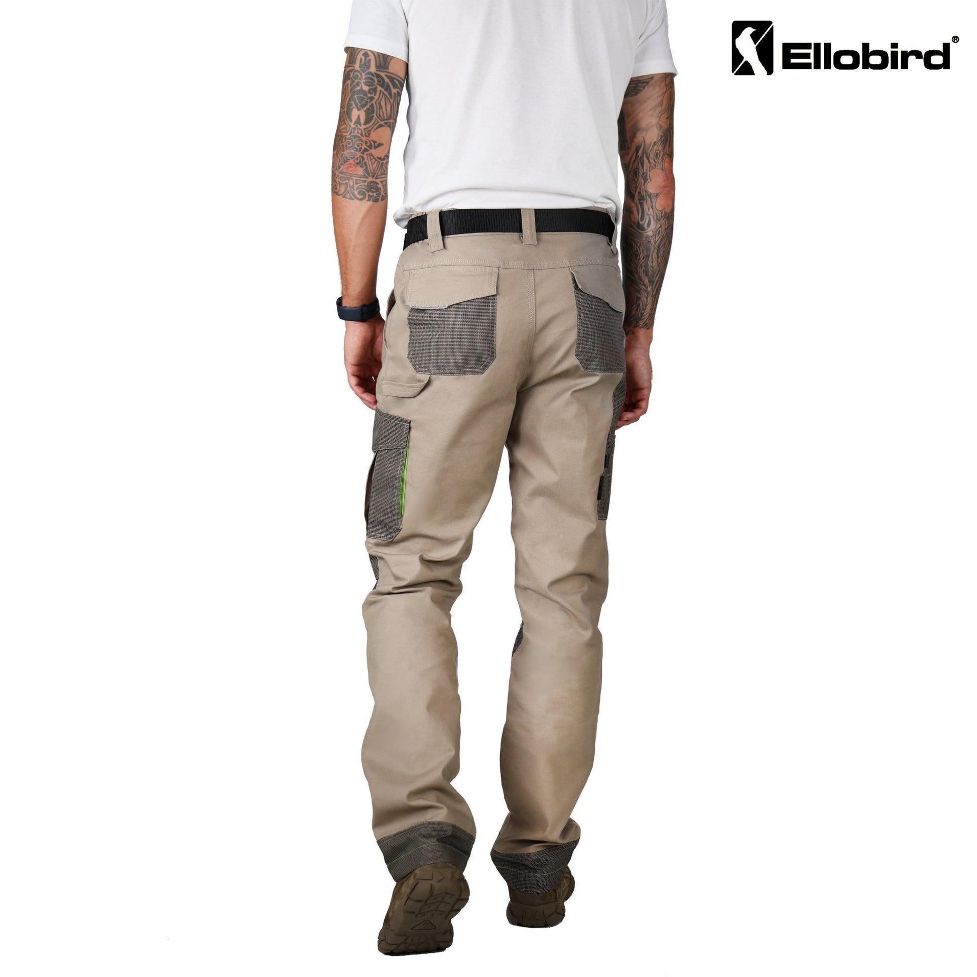 Ellobird Men's Cargo Construction Flex Work Pant for Men Double Knee Reinforcement Stretch Elastic Waistband Tactical Pants - Ellobird
