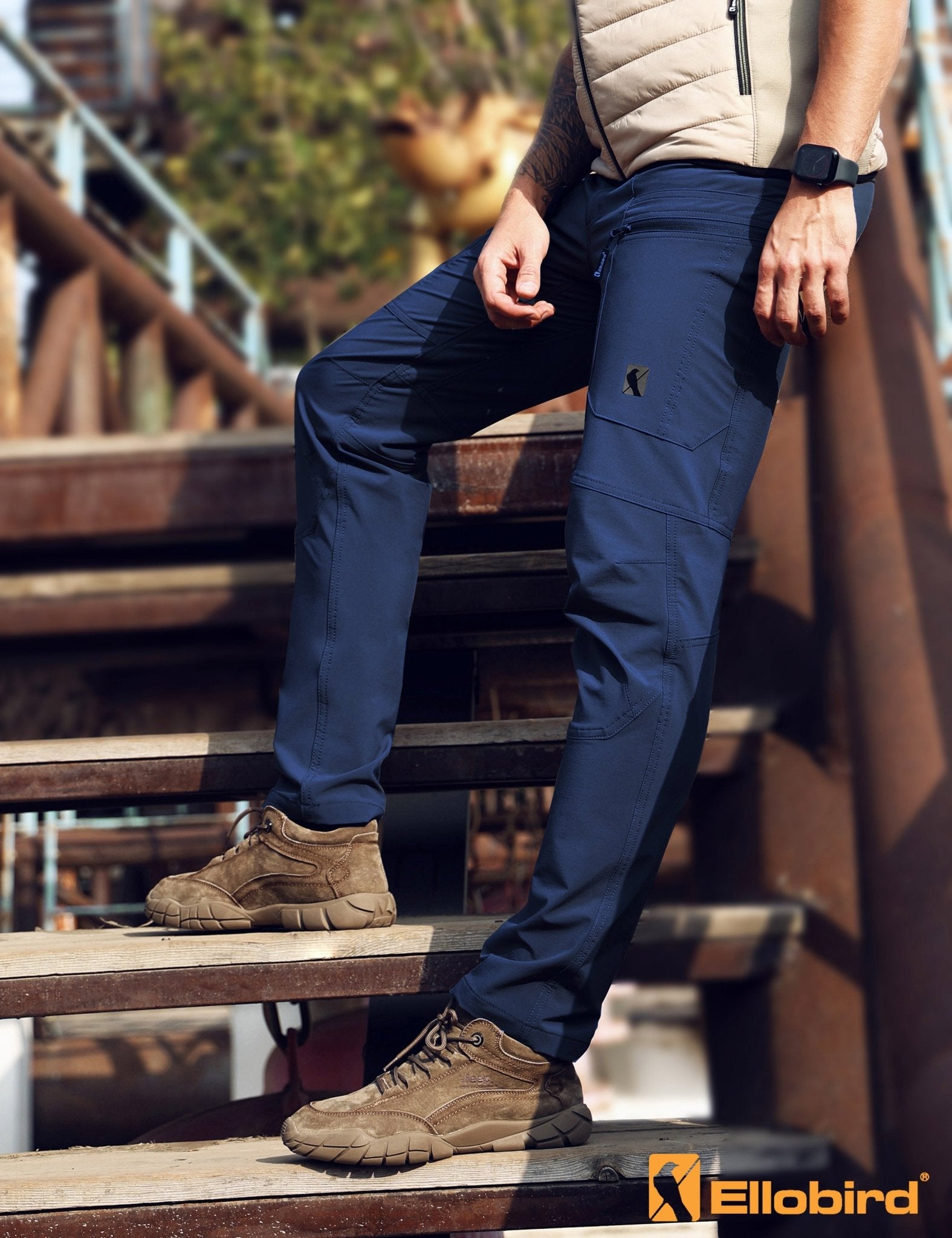 Ellobird Mens Flex Cargo Hiking Pants, Waterproof Stretch Lightweight Trousers - Ellobird