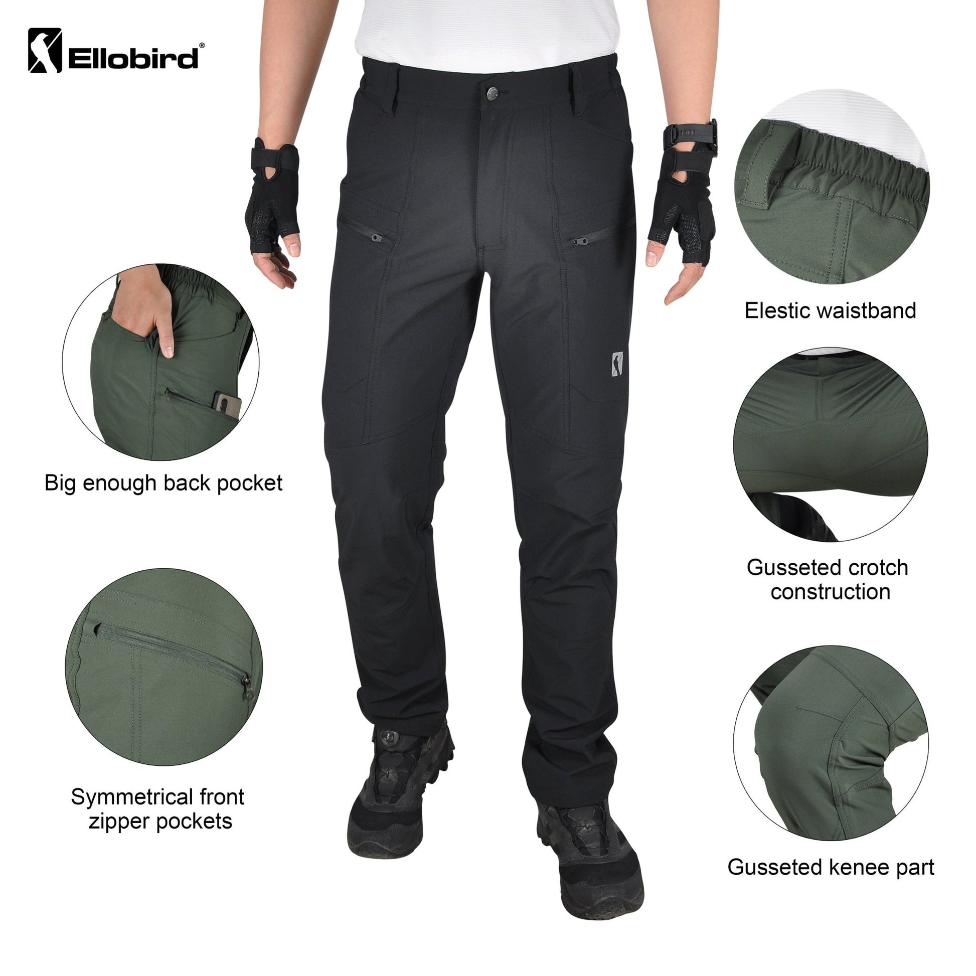 Ellobird Mens Flex Cargo Hiking Pants, Waterproof Stretch Lightweight Trousers - Ellobird