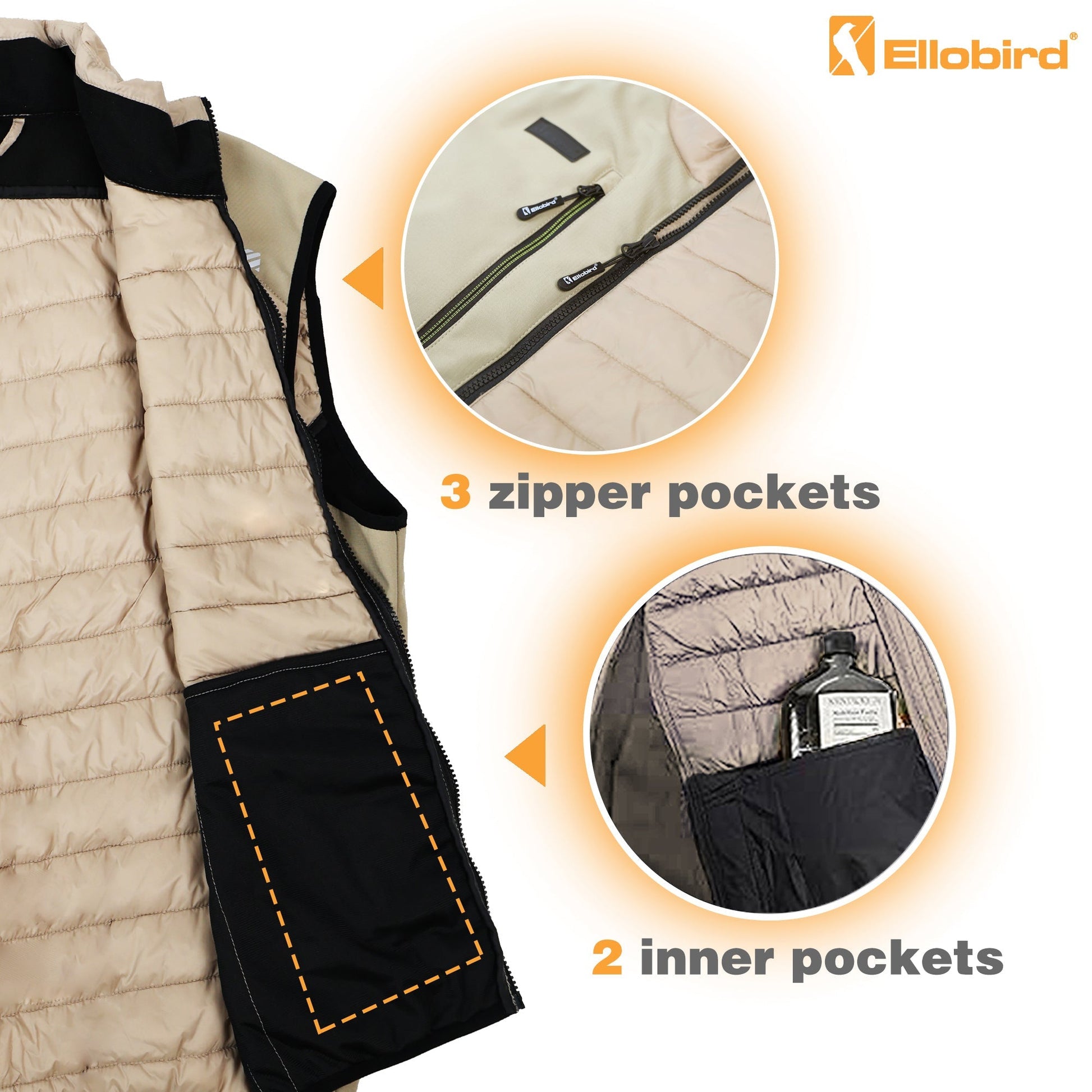 Ellobird Mens Lightweight Puffer Vest Men Work Hiking Casual Winter Cotton Quilted Jacket Workwear - Ellobird