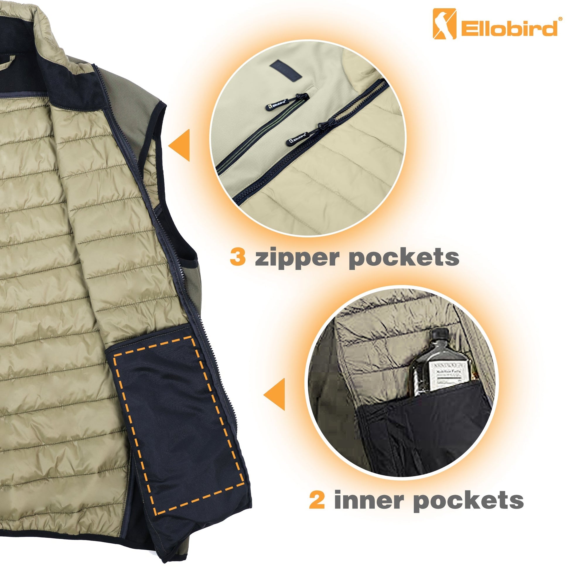 Ellobird Mens Lightweight Puffer Vest Men Work Hiking Casual Winter Cotton Quilted Jacket Workwear - Ellobird