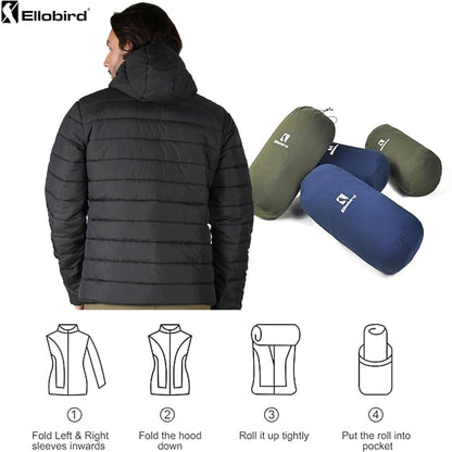 Ellobird Mens Puffer Coat Men Lightweight Winter Coats Jacket Hood Packable - Ellobird