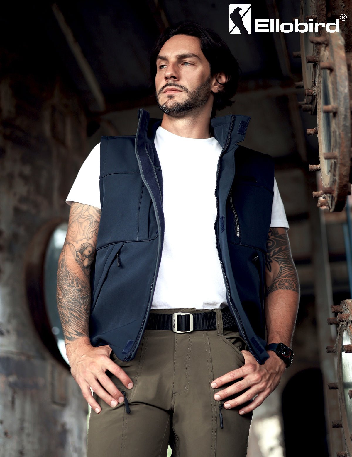 Ellobird Men's Softshell Vest, Warm Windproof Zip Pockets Waterproof Outerwear, Casual Hiking Travel Golf Sleeveless Jacket - Ellobird