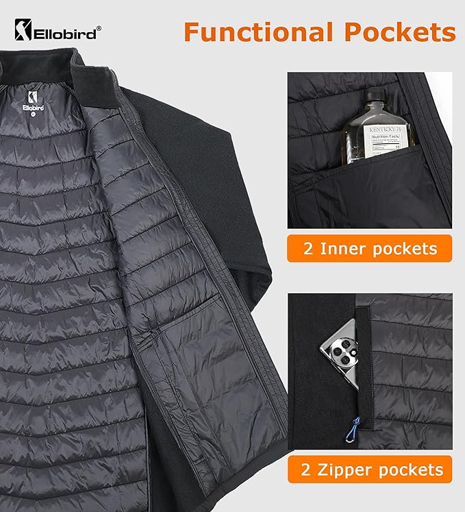 Ellobird puffer jacket men lightweight winter insulated travel active coats - Ellobird