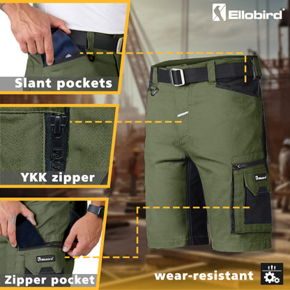 Ellobird Work Shorts for Men Construction Pants Mens Workwear Cordura Cargo Loose Fit Utility Carpenter Workwear Short - Ellobird